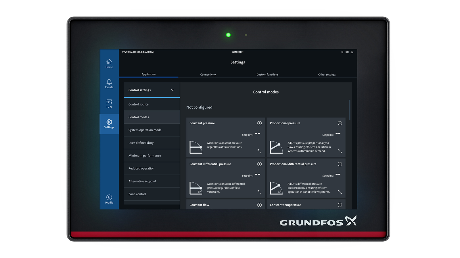 Control mode selection in application settings — blurred for client confidentiality
