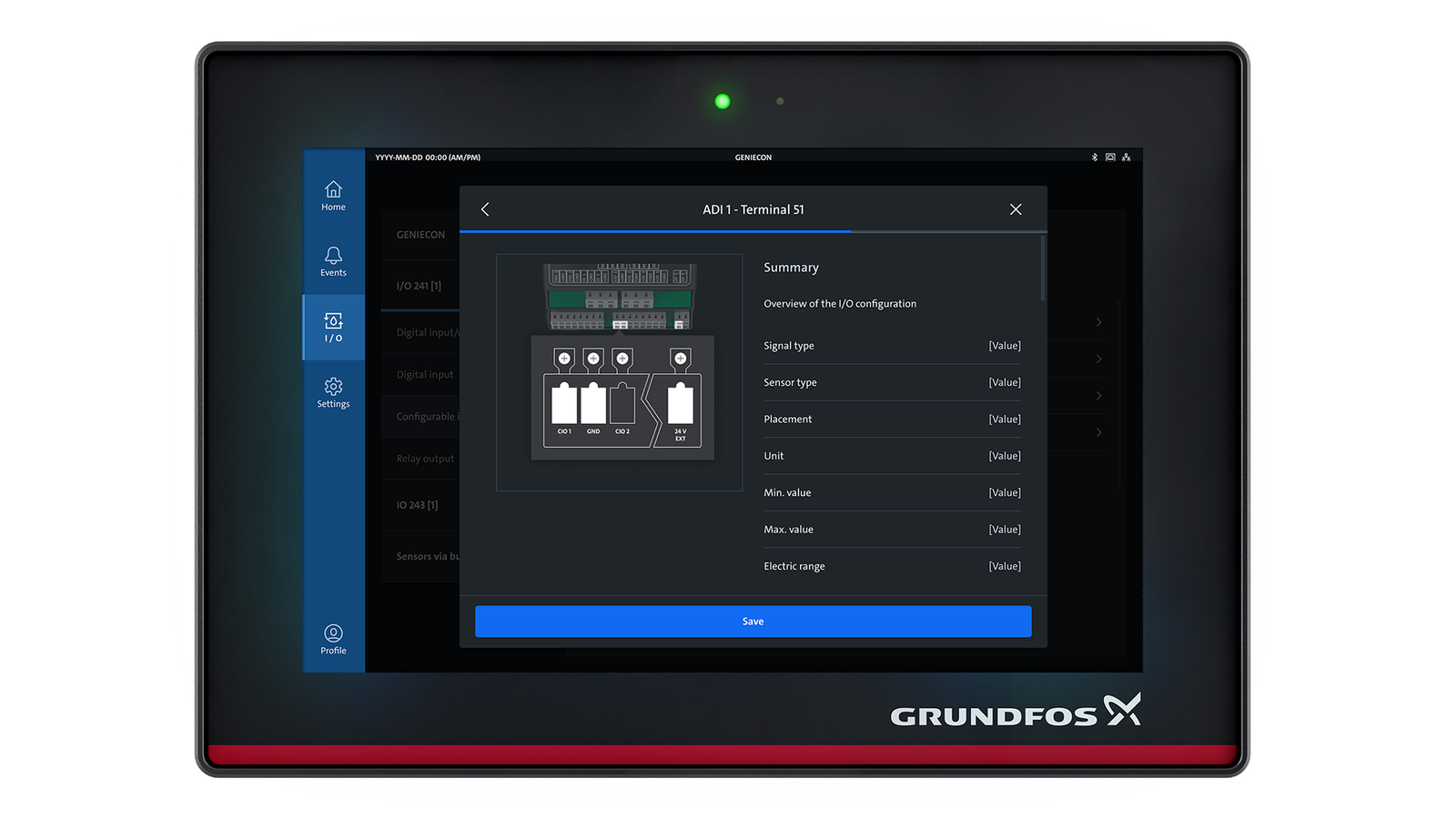 I/O terminal configuration summary — blurred for client confidentiality