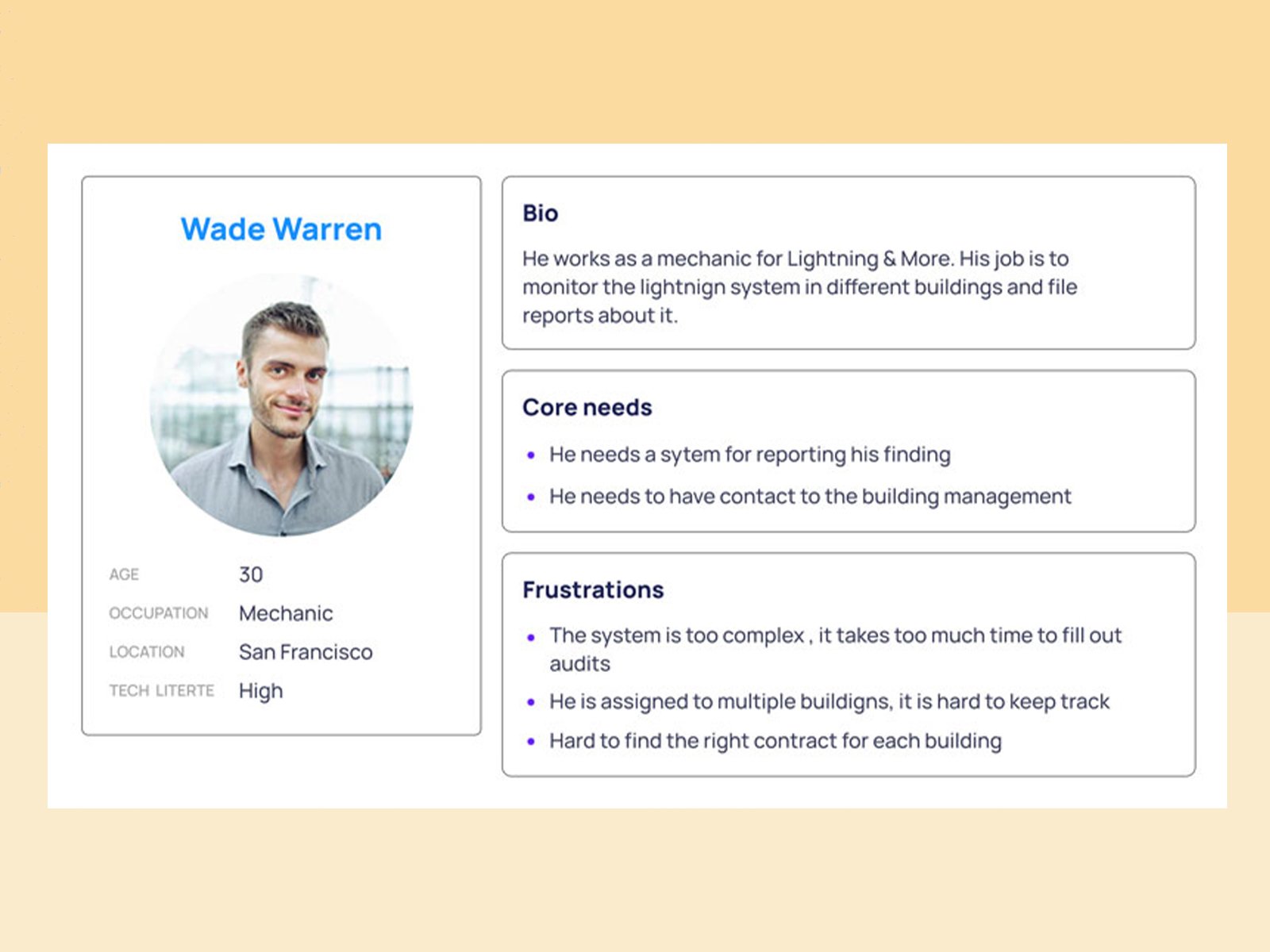 Persona — Wade Warren, Onsite Mechanic